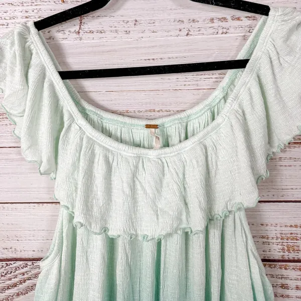 Free People Cora Lee Green and White Off the Shoulder Ombré Top, EUC, Medium - Image 6