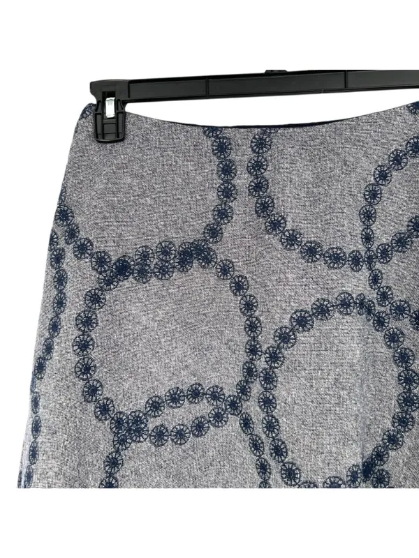 Boden A-Line Circle Embroidery Skirt Blue Gray Wool Blend Twee Mod Retro Size 6 - Image 2