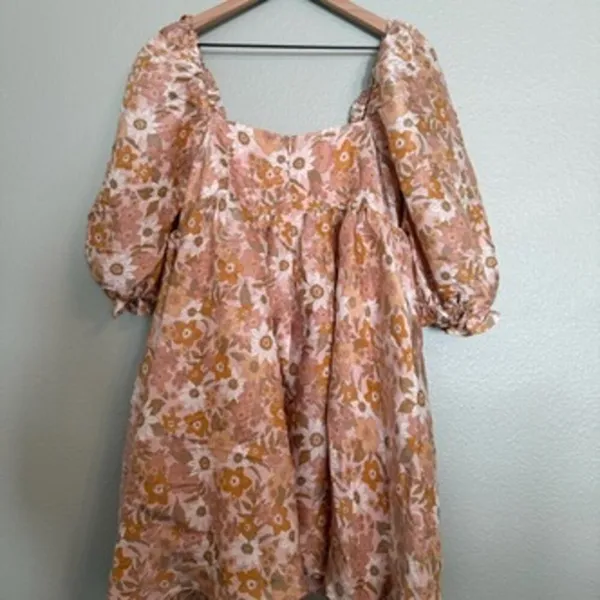 New Storia Floral Bubble Sleeve Mini Dress Size Medium - Image 2