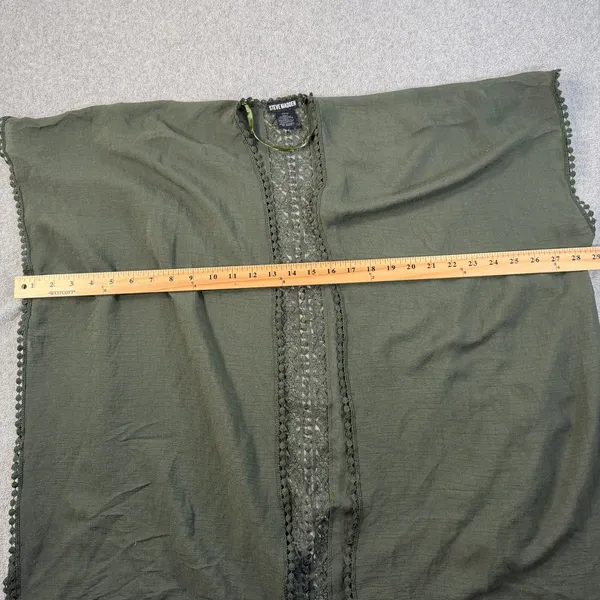 Steve Madden Women's OSFM Olive Green Kimono Cardigan Wrap Lace Trim Open - Image 7