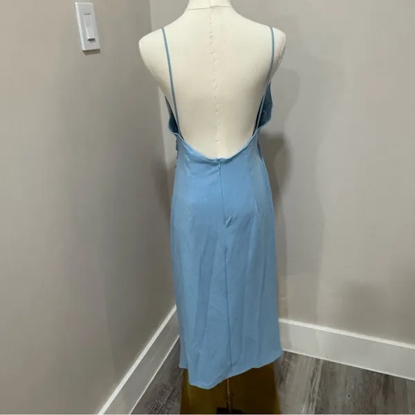 Hello Molly Blue Wrap Midi Dress V-Neck‎ Ruched Slit Backless XL US 10 - Image 4