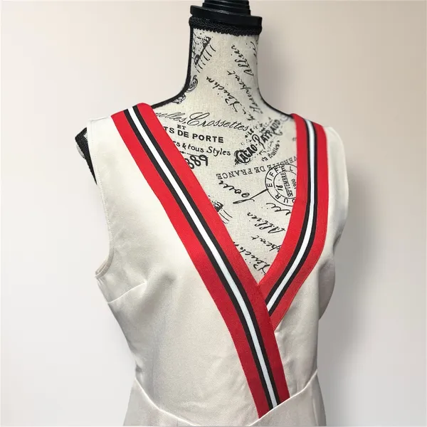 NWT English Factory Anthropologie L Beige Sleeveless Dress Varsity‎ Stripe Retro - Image 5