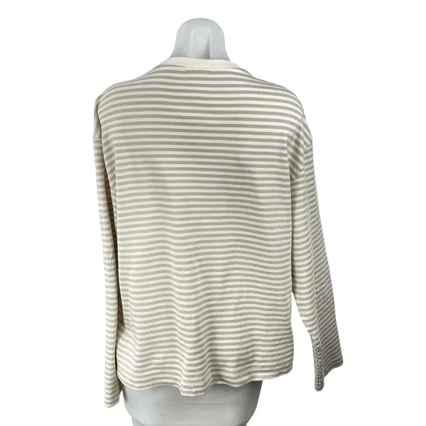 Zara Women's White Gray Striped Crew Neck Long Sleeve Sweatshirt Sweater Top L - Image 4