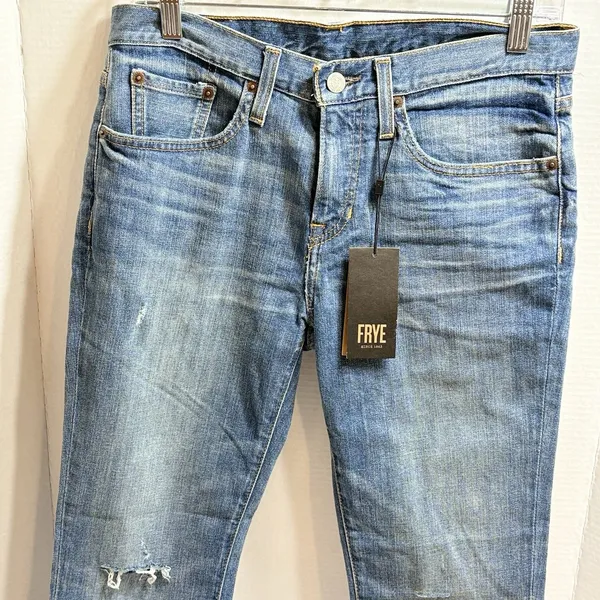 Frye Mid-Rise Straight Leg Distressed Jeans Medium Wash Stretch Size 27 ROPASL - Image 2