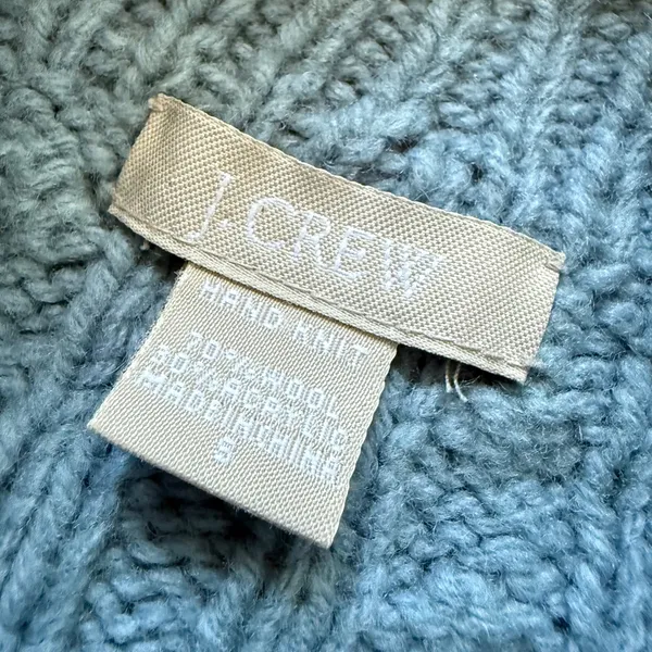 J. Crew Hand Knit Cable Knit Mock Neck Wool Blend Sweater Blue Small - Image 2