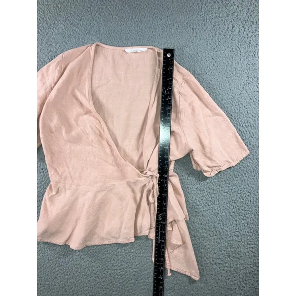American Threads Wrap Top Peplum Women Large Pink Minimalist Side Tie Cotton - Image 9