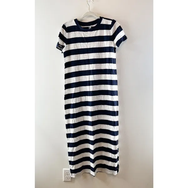 Lou & Grey Short Sleeve Striped Tee Shirt Maxi Dress Blue White Small - Image 2