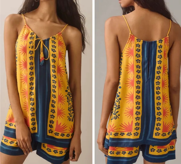 Farm Rio Sunshine Tie Neck Layered Romper, Size L - Image 2