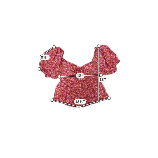 Billabong Boho floral Puff Sleeve Smocked Peplum Top Coral Pink Cottagecore L - Image 4