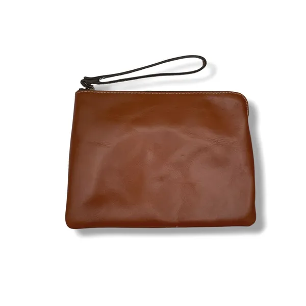 Patricia Nash Wristlet Women Cognac Brown Leather Zip Clutch Pouch Embossed Logo - Image 2