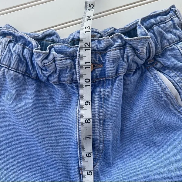 Zara Paperbag Waist Jeans Small Light Wash High Rise Ruffle Denim Mom Pants - Image 11