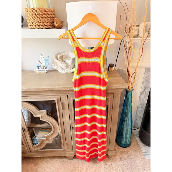 MOTHER The Chins Up Sleeveless Dress Women Red Mint Stripe XS - Image 4