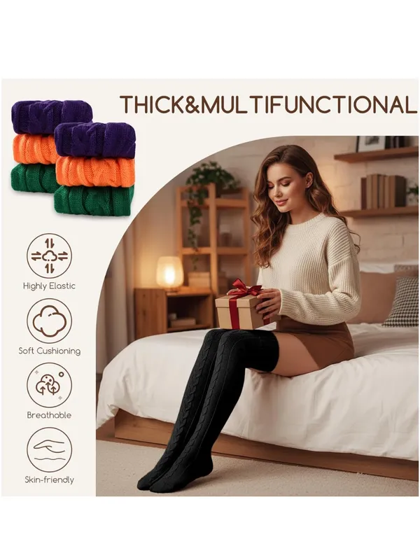 🖤Black Extra Long Cable Knit Thigh High Boot Socks🖤 Black - Image 5