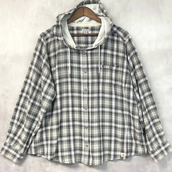 Carhartt Campton Womens Flannel Hooded Shirt XXL Plaid Snap Front Cabin Outdoor - Image 14