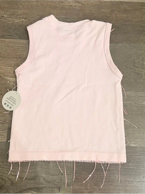 NWT Fct Basics Pink Sequin Fringe Tank - Image 4