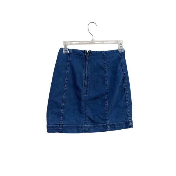 Free People Denim Mini Skirt Size 2 Blue High Waisted Back Zip Seamed Stretch - Image 2