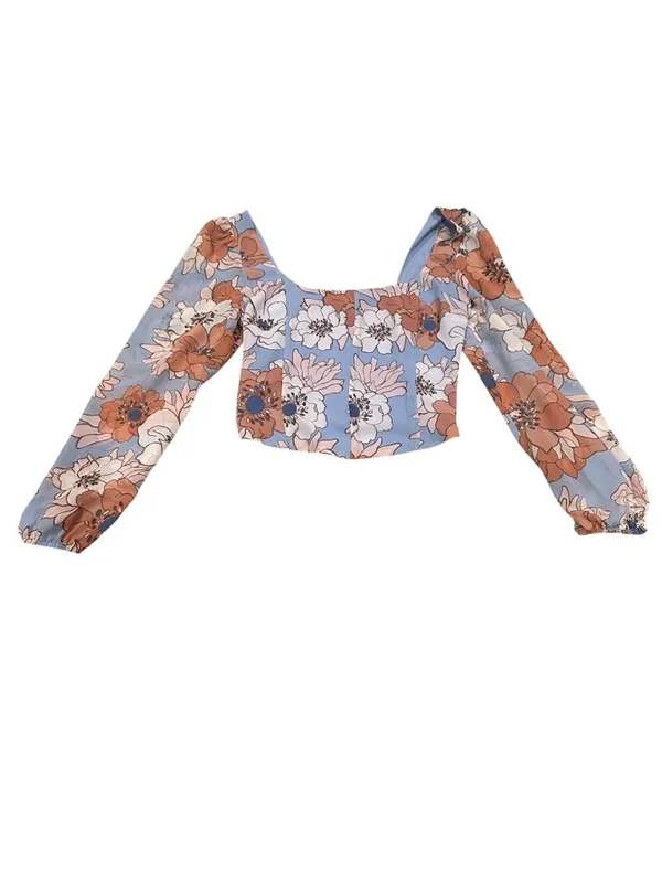 Aritzia Wilfred Grace Bustier Floral Cottage Soft Iris Cropped Poetic Top S - Image 4