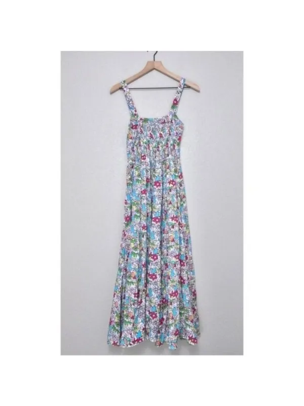 S/W/F Apron Maxi Dress S Lush Floss Multicolor Floral Square Neck Boho Tropical - Image 8