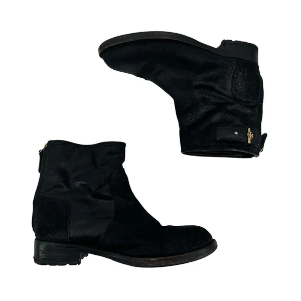 Tory Burch Selena distressed suede leather moto boots black zip close TB size 8 - Image 2