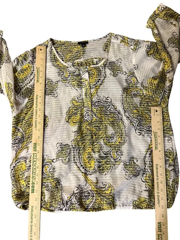 Ann Taylor Paisley Blouse Womens L Yellow Gray Sheer Used - Image 10
