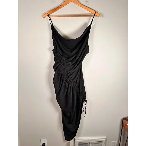 NWT Abercrombie & Fitch Midi Dress Womens M Black Ruched Cowl Neck Asymmetrical - Image 5