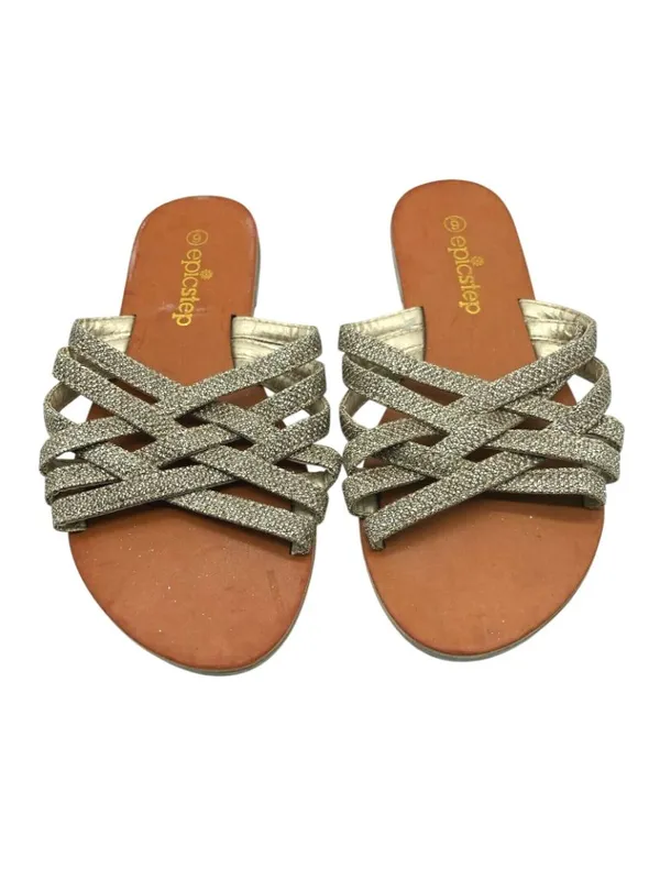 Epic Step Womens Sandals Strappy Slides Glitter Gold Size 6 - Image 2
