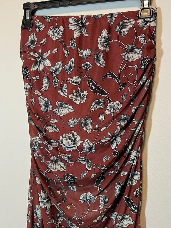 Anthropologie‎ Maeve The Aleda Mesh Ruched Maxi Skirt Brown Floral XS NWT - Image 3