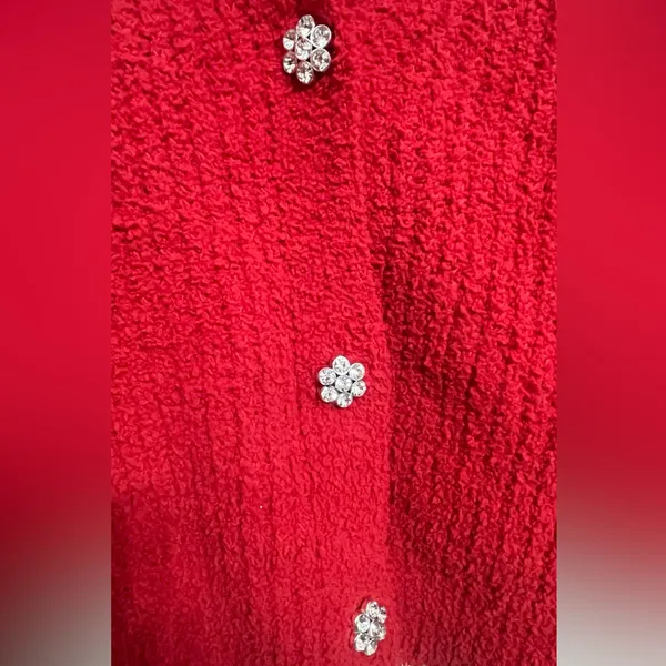 No Boundaries Red Knit Cardigan Rhinestone Buttons Size L (11–13) (A189)✨ - Image 5