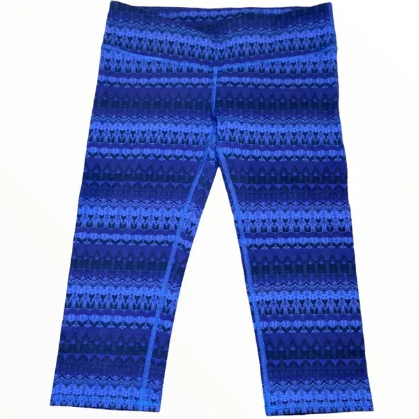 Alo Yoga Airbrush Capri Leggings Key Pocket Arctic Royalty Blue Medium - Image 2