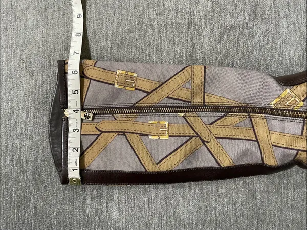 Tory Burch FELIX Riding Boots Brown Leather Equestrian Print Fabric Zip Size 5 - Image 11