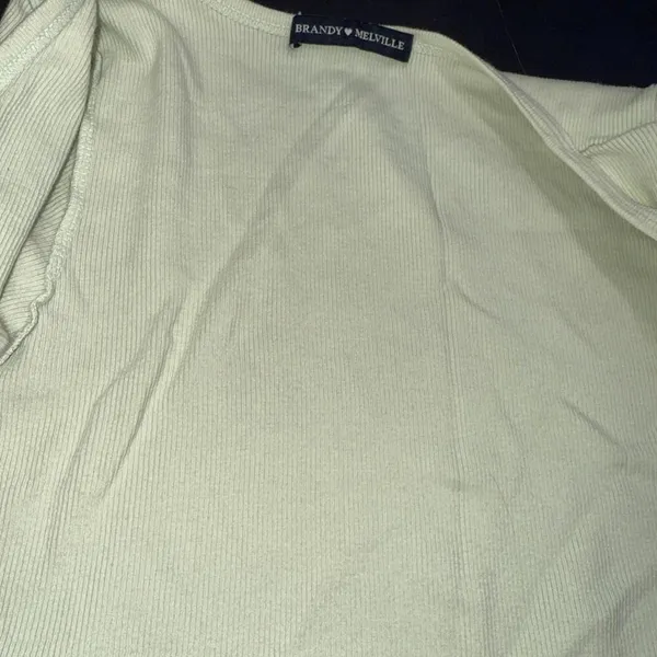 Brandi Melville Green Minimalist Full Button Cotton Crop Short Sleeve‎ Top 0 - Image 4