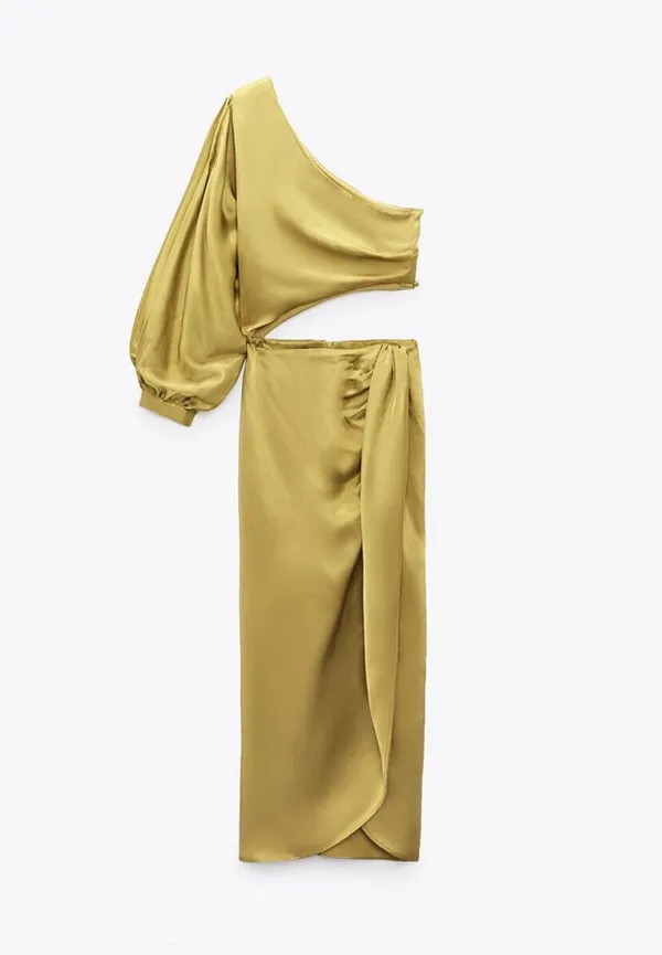 Zara dress midi maxi asymmetric cut out satin wedding party one shoulder - Image 12