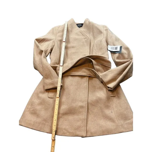 NWT Coffee Shop Apparel Womens Camel Belted Wool Blend Coat Size S - Image 8