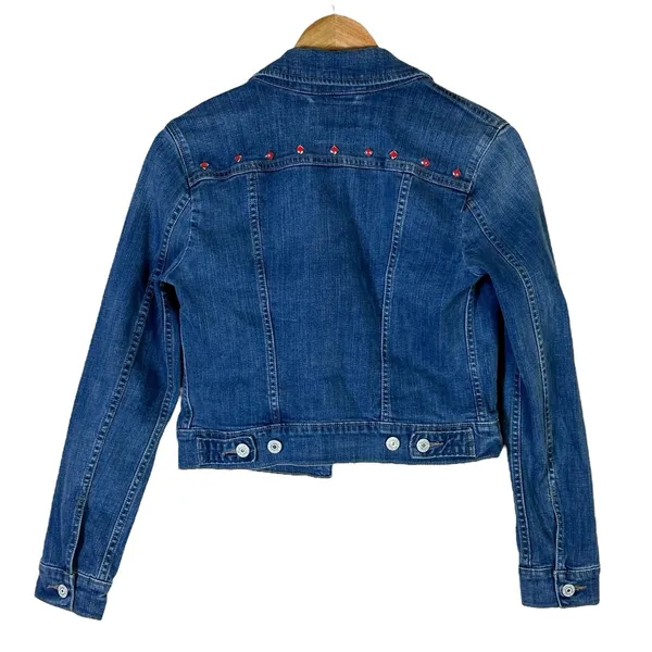 Levi's Cropped Trucker Denim Jacket Medium Wash Studded Western Size S - Image 5