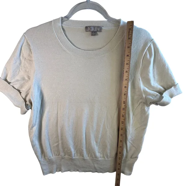 J.Crew Re-I Crewneck Short Sleeve Sweater XL Ivory Lyocell‎ Minimalist Top Cream - Image 7