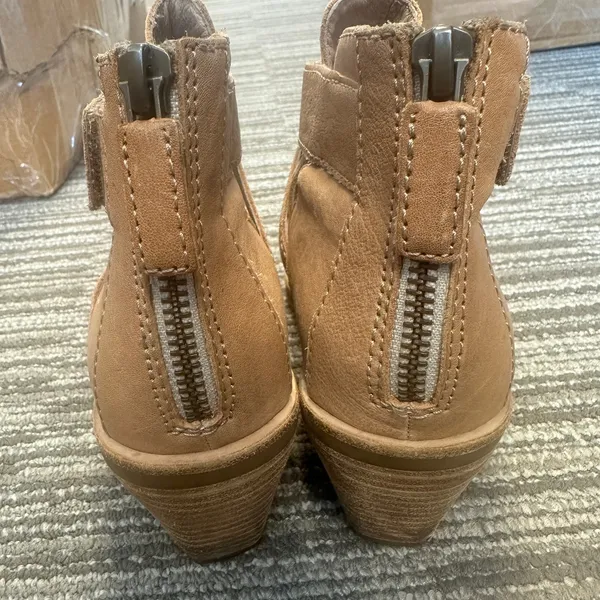 Eileen Fisher‎ Derby Ankle Boots Tan Nubuck Leather Stacked Heel Preppy Career 6 - Image 3