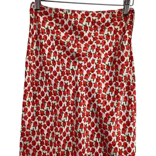 Topshop Womens Maxi Skirt SIze‎ 2 Red Floral Print Long Satin Full Length - Image 5