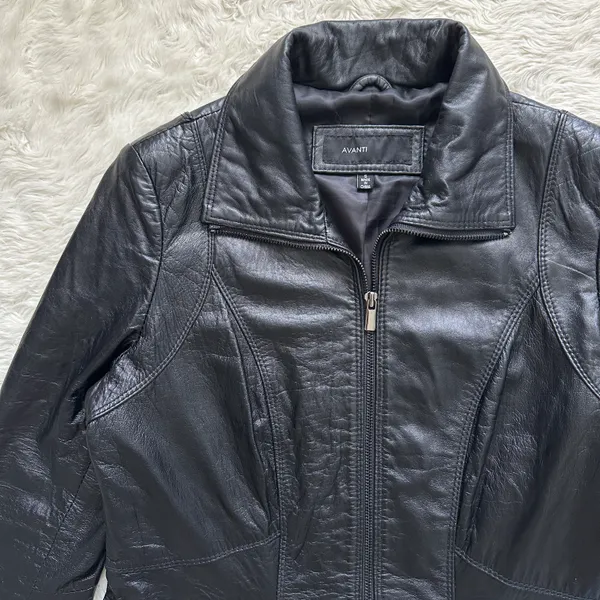 Avanti Jacket Genuine Leather Full Zip Up Collared Vintage Black S - Image 5