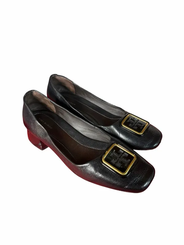 Tory Burch Georgia Black Leather Logo Buckle Square Toe Pumps Size 9.5 - Image 4