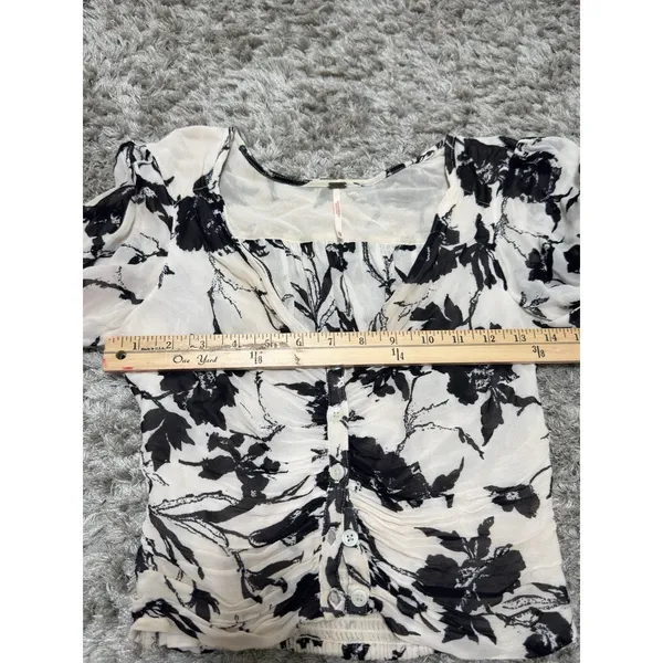 Free People Women’s Floral Ruched Crop Top Boho Cottagecore Fairycore Blouse XS - Image 14
