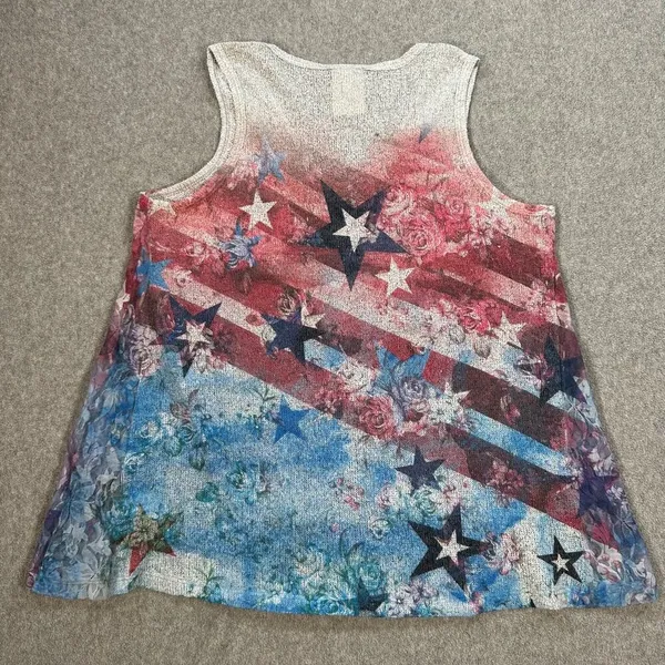 Vocal USA Tank Top Womens Large Red Blue USA American Flag Stars & Stripes Knit - Image 7