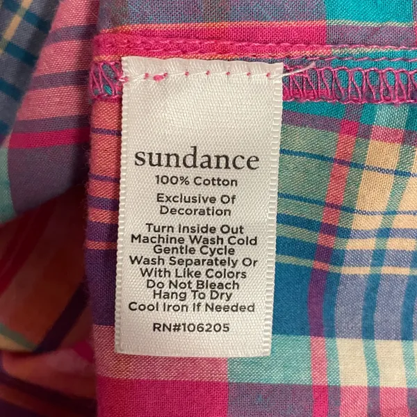 Sundance Tender Plaid tie neck ruffle blouse size large pink blue boho feminine - Image 6