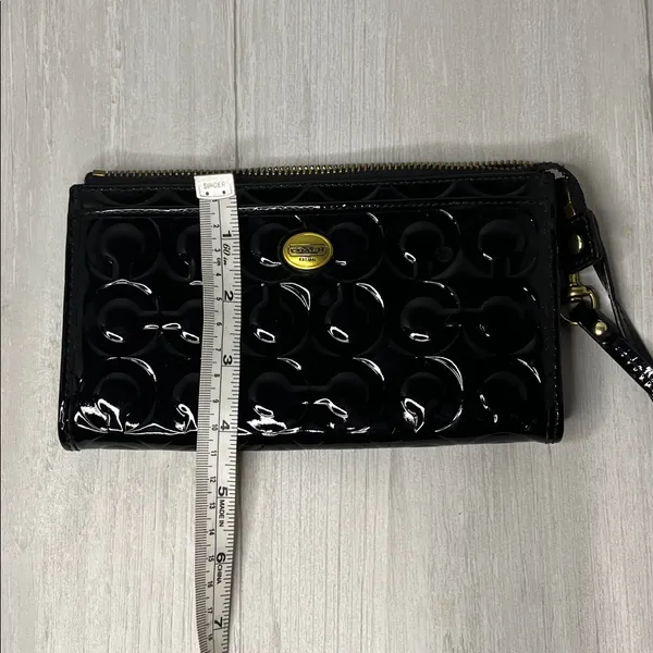 Coach Black Patent Leather Wristlet with Gold Accents - Image 9