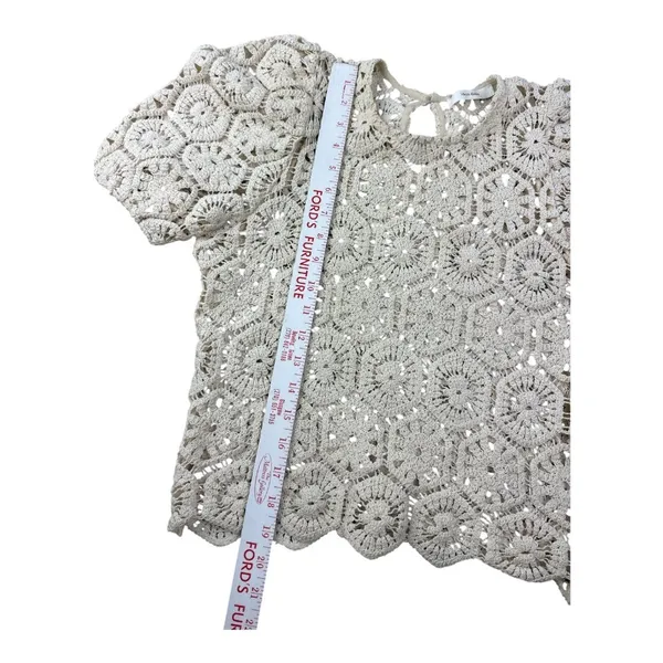 Idem Ditto Cream Cotton Boho Blouse Small Puff Sleeve Stiff Statement‎ Top - Image 5