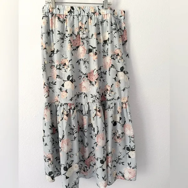 Milk & Honey, Asymmetrical Pink and Blue Wrap Maxi Skirt - Image 2