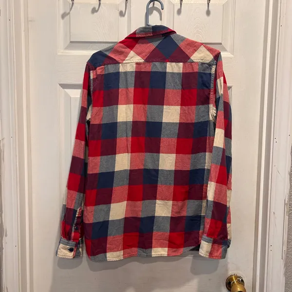 Vans Plaid Flannel Shirt Long Sleeve‎ Button Up Red Blue Cream Mens Large Y2K - Image 7