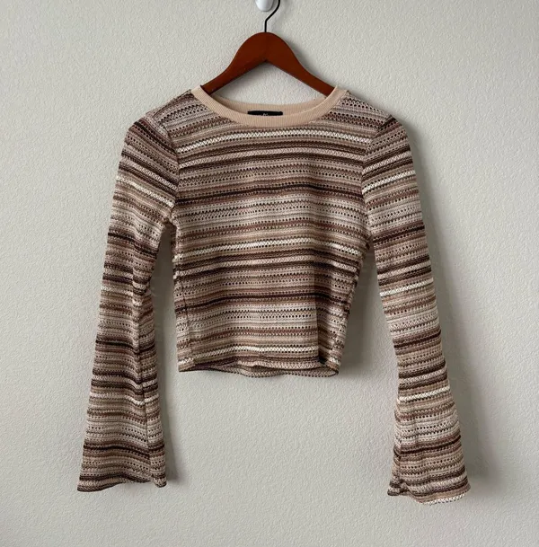 Almost Famous Brown and Cream Striped Long Sleeve - Image 2