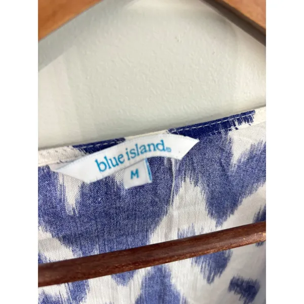 Blue Island Size M Ikat Print‎ Coverup Dress Boho Drawstring Waist Vacation - Image 4