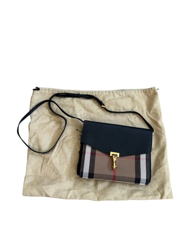 BURBERRY House Check Canvas Black Leather Macken Crossbody Bag - Image 2
