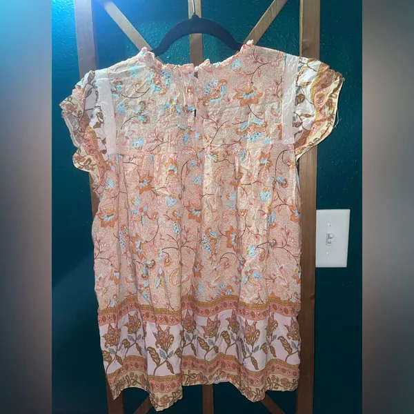 Floral Ruffle Sleeve Top Pink - Image 2